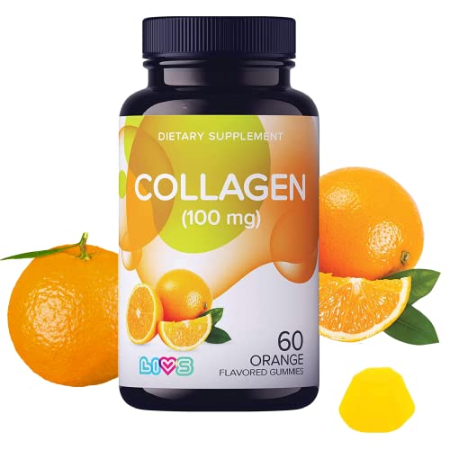 LIVS Collagen Gummies - 100 mg, Collagen Supplements for Women & Men, Gummy Vitamins, All-Natural, Gluten-Free, Non-GMO, Womens Vitamins Gummies - Orange Flavored, 60 Count