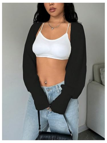 Image of GORGLITTER Women's Open Front Cropped Cardigan Bolero Sweater Lightweight Long Sleeve Shrug Knit Top
