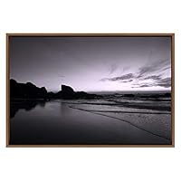 SIGNWIN Framed Canvas Wall Art Sunset Over The Coastline with a Cliff Landscape Wilderness Photography Modern Art Scenic Dramatic Black and White for Living Room, Bedroom, Office - 16