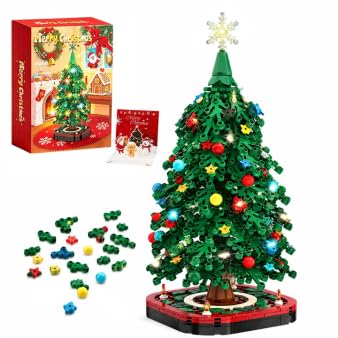 2026 Upgrade Christmas Building Blocks Kids Toys, Christmas Tree Building Set with Light Strip & Greeting Cards, Mini Building Blocks, 377Pcs Toy Gift for Adults Boys and Girls