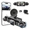 360° Dashcam Auto Vorne Hinten 2K+1080P -4 Kanal Dash Cam Auto Kamera mit 64GB-Karte,3" IPS Display, 4×140° Weitwinkel, WDR-Nachtsicht (8 IR-LEDs), G-Sensor, Loop-Aufnahme, App, 24/7 Parkmodus