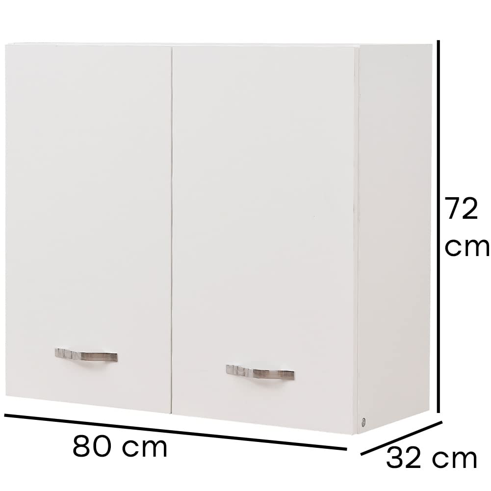 Shally Dogan Pensile Scolapiatti con Vassoio Salvagoccia da Cucina, Mobile a Parete in Legno Resistente, Armadio Sospeso con Due Ante e Due Ripiani, Dimensioni 80 x 32 x 72H cm (Bianco)