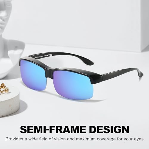 Image of Trysee Polarized Fit Over Glasses Sunglasses for Men Women with Semi Rimless Frame & UV Protection Lenses TS1218M