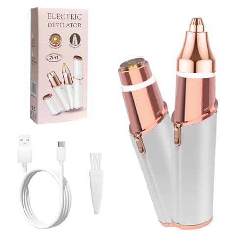 Giazee Rasoir électrique 2 en 1 pour le visage et les sourcils - Rechargeable sans douleur - Pour femme - Avec lumière LED USB - Épilation du visage pour lèvres, menton, joues et sourcils