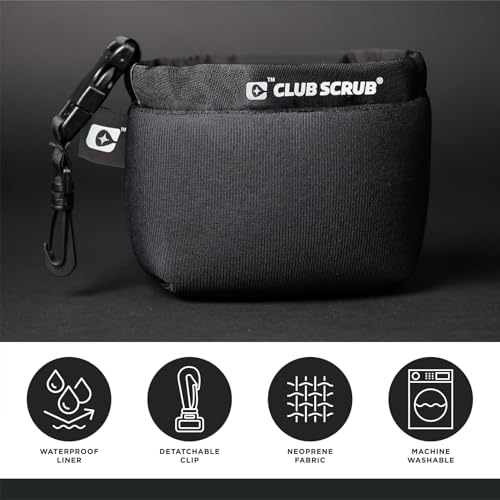 Image of Club Scrub Golf Club and Golf Ball Cleaning Bag, Waterproof Clean Face Technology Liner, Detachable Clip, Machine Washable, Cleans Club Grooves, Dry Exterior (Neoprene or Microfiber Option Available)
