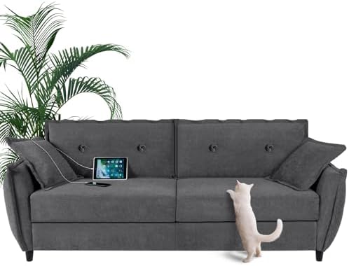 STHOUYN 85” 3 Seat Grey Couch with 2 USB, Modern Comfy Couch Sofa, Large Couches Sofas for Living Room Office, Deep Seat & Low Profile, Chenille Sofa (Grey)