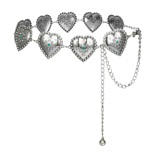 ILuvatar Cowgirl Boho Turquoise Concho Belts for Women, Silver Chain Belts for Women Western Waist Chain Belt for Dresses Jeans