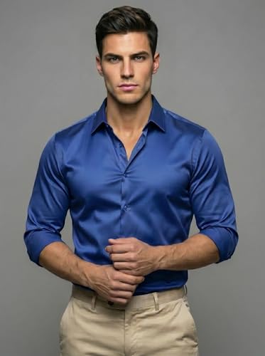 Image of Diverse Men's Satin Casual Shirt | Premium Solid Poly Satin | Wrinkle-Free, Full Sleeve Regular Fit Office, Business Wear