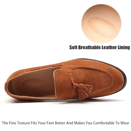 Men's Suede Tassel Low Heel Loafers Fashion Handmade Lightweight Round Toe Slip On Business Dress Oxford Shoes Leisure Driving Office Penny Loafer4