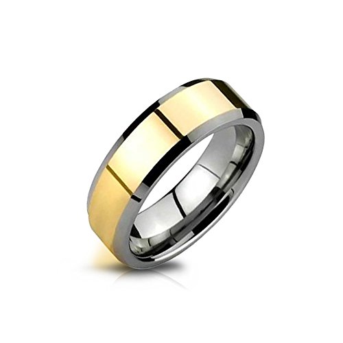 Bling Jewelry Simple Silver Gold Two Tone Couples Titanium Wedding Band Ring for Men for Women Comfort Fit 8MM