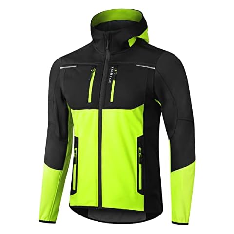 INBIKE Waterproof Men's Softshell Jacket Windbreaker with Hood Thermal Fleece Male Coat Winter Thermal Jackets Fleece Outerwear Reflective Bike Hiking Cycling Jacket Cover