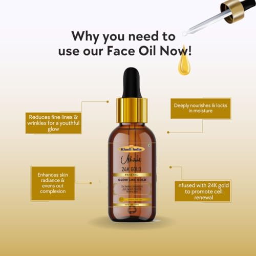 Image of khadi 24K Gold Face Oil Serum, Anti-Aging & Brightening with Vitamin E, Lightweight & Non-Sticky, 30ml