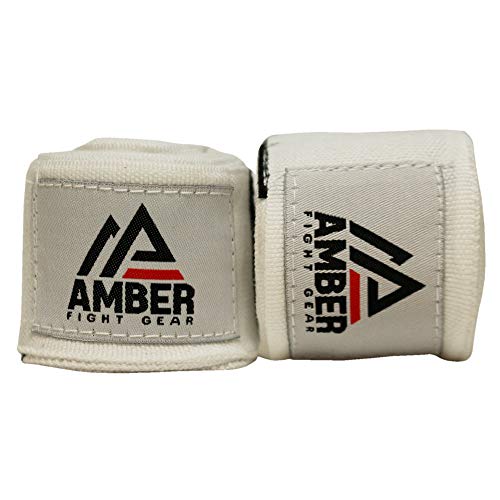 Amber Fight Gear Semi Elastic Professional 180” Hand Wraps With Hook And Loop Closure For Boxing Kickboxing Muay Thai Mma For Men And Women – 1 Pair (White) #TOP1