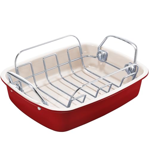 Comparison: Best Thyme And Table Non Stick Pan 7 KITESSENSU Nonstick Turkey Roasting Pan with Rack 17 x 14 inch - Large Chicken Roaster Pan for Oven - Wider Handles & Heavy Duty Construction - Suitable for 24lb Turkey, Red