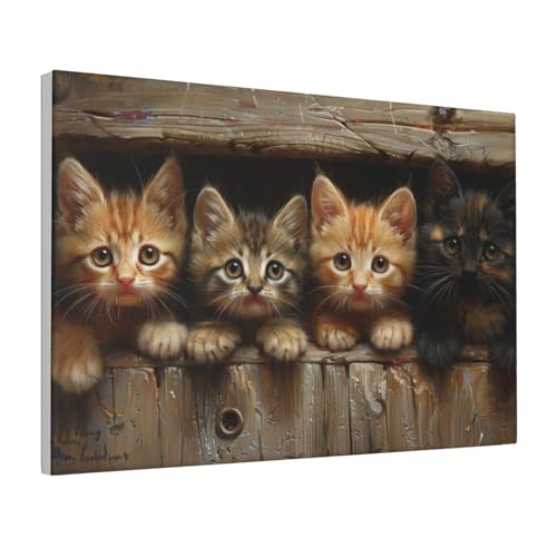 Lienzo decorativo de cuatro gatitos Woshuwo (30x45 cm, cuadro enmarcado para pared)