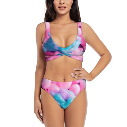 Bikini 2 pièces en coton rose à imprimé bonbon maillot de bain gainant confortable pour été