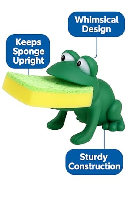 Frog Sponge Holder for Kitchen Sink ¨C Cute Animal Design with Dual-Sided Sponge ¨C Fun Novelty Gift for Counter, Sink, or Dishwashing ¨C Dependable Industries Inc. Essentials
