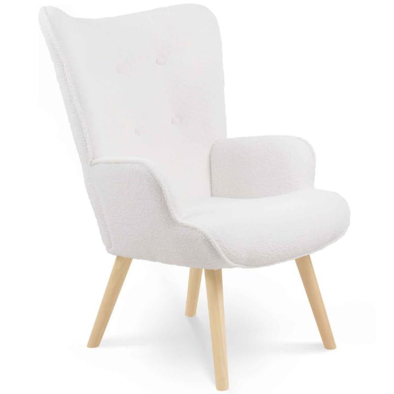 IDMarket Ivar - Sillón escandinavo en tejido buclette blanco