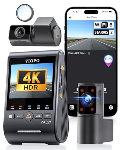 VIOFO A329S 3CH 4K Dashcam vorne hinten, 4K + 2K + 2K Dashcam Auto 3 Lens, Energiespar-Parkmodus,...