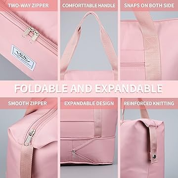 Image of WildHorn Nylon Duffel Bag for Women | Folding Carry-on Expandable Large Capacity DurableLightweight Travel & Gym Duffel with Front Zipper Pocket (Rose Pink)