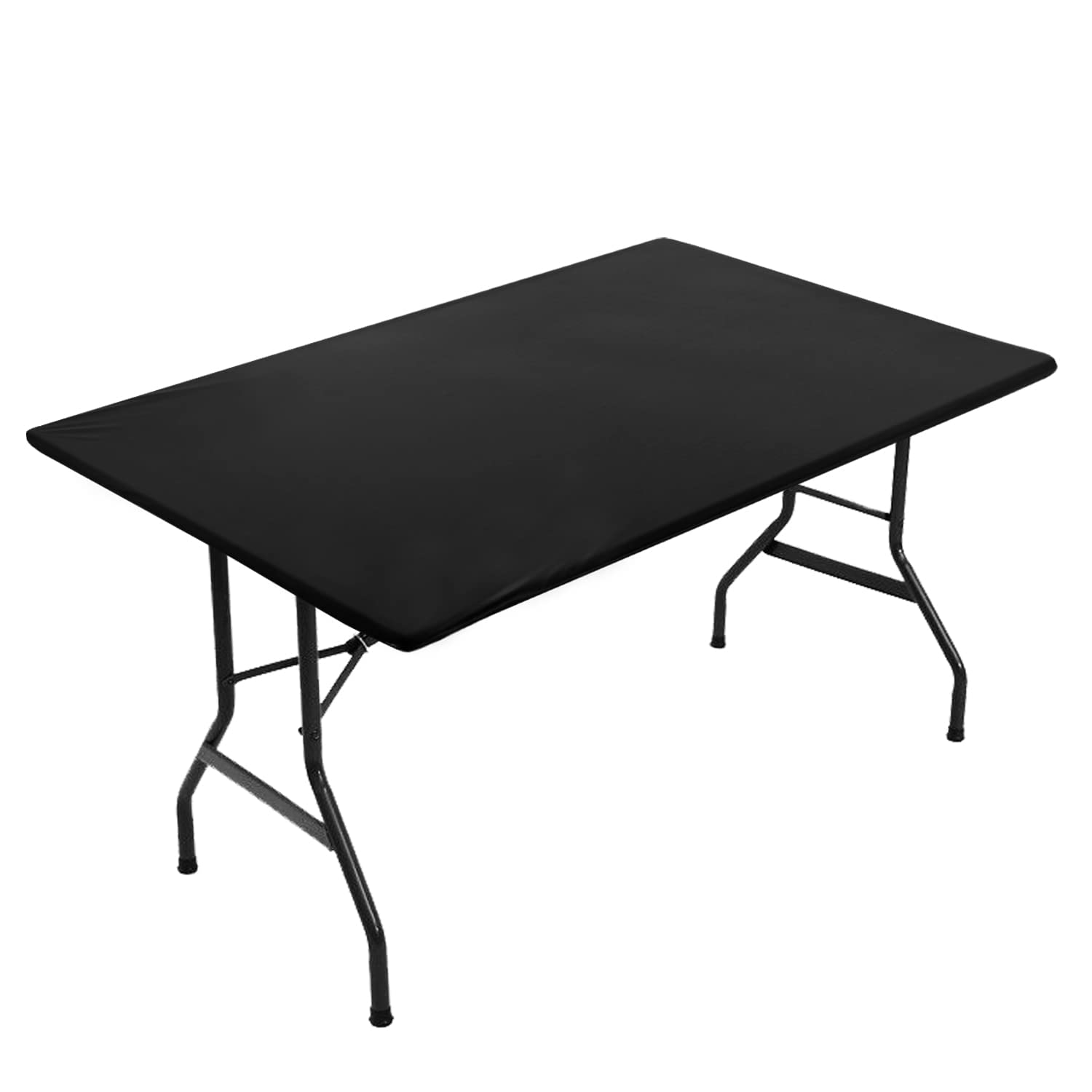 Photo 1 of Obstal Fitted Table Clothes for 6 Foot Rectangle Tables, Reversible Waterproof Stain Resistant Elastic Stretch Tablecloth, Wipe Clean Table Cover for Outdoor/Indoor Use, Fits Tables 72x30 Inch, Black