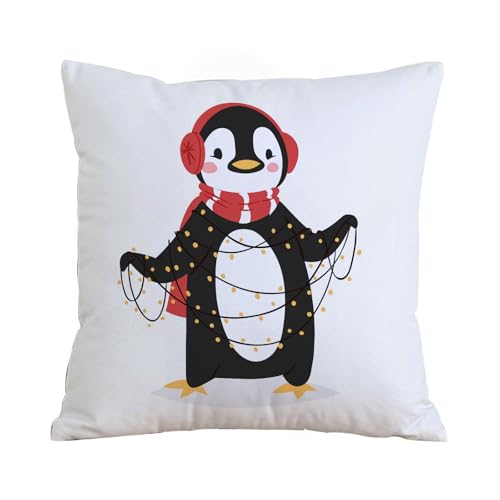 ERRTU Fundas de Cojín 40x40 cm,Personaje de Dibujos Animados de Vector de pingüino navideño, Lindo pájaro, Cele,Funda de Almohada del Sofá Throw Cojín Decoración Almohada Funda de Sala de Estar Sofás