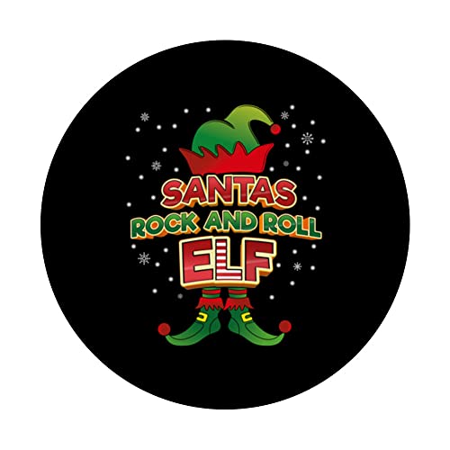 Rock And Roll Elf Christmas Matching Costumes X-Mas PopSockets Swappable PopGrip, Black - Image 3
