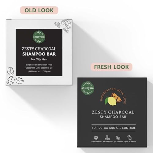Image of Shunyam Zesty Charcoal Shampoo Bar with Activated Charcoal, Orange & Lime Essential Oils | Sulphate & Paraben Free | Cruelty-Free & Handcrafted | Comes in Travel-Friendly Tin Box | 70g