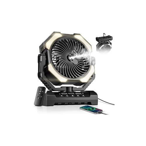 Misting Fan, Portable Camping Fans with 9oz Water Tank, 24000mAh Rechargeable Fan with 4 Speed, Battery Powered Fans with 120H Cooling, Last 5H Mist, 2 Mist Modes, Light, Outsides/Summer Essential