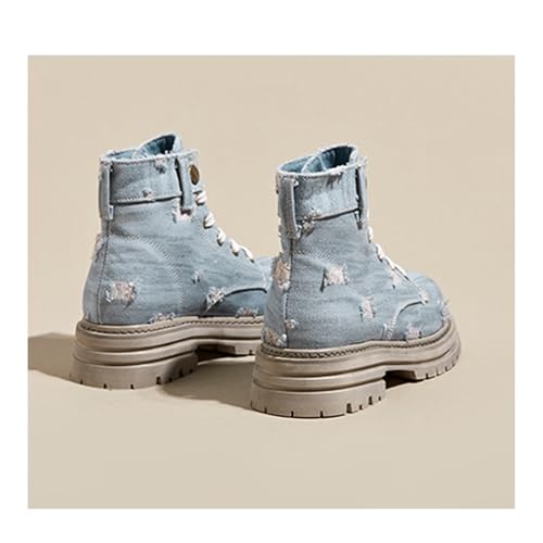 Girl Retro Denim High-Top Sneakers Durable Thick Sole Lace-Up Casual Boots for Outdoor & Everyday Campus Wear2