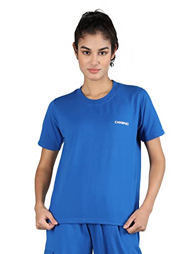 Image of CHKOKKO Women's Terry Cotton Loose Fit Half Sleeve Casual Style T-Shirt