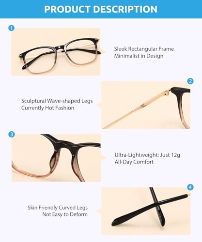 Image of Firmoo Blue Light Glasses for Women Men, Reading Glasses 0.0x-3.0x, Ultra Light Square Frame, Premium TR90 & Metal Blend