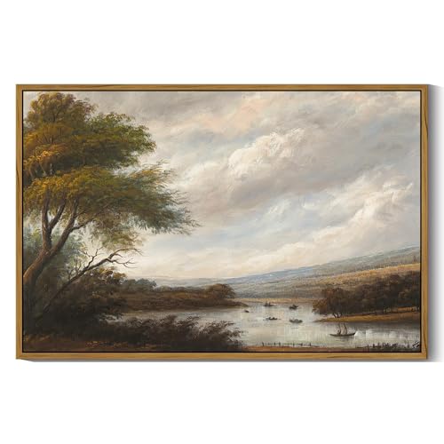 SHENIFY Vintage Landscape Framed Wall Art Riverside Scenery Farmhouse Decor