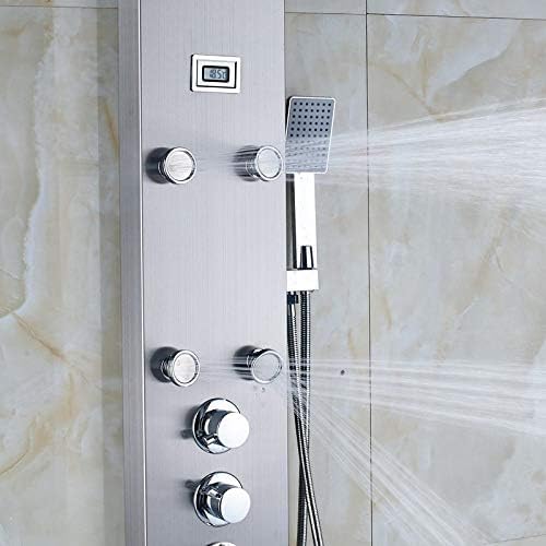 Juego de Grifo de Ducha Termostático con Panel de Lluvia y Masaje Corporal, Columna de Ducha de Acero Inoxidable con Pantalla Digital de Temperatura miniatura 5
