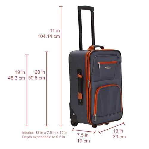 Image of Rockland Fashion Softside 2 Piece Luggage Set, Expandable, (14 inch Tote /19 inch Upright), Charcoal
