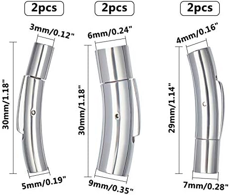 UNICRAFTALE 6 Sets 3 Sizes 3/4/6mm Hole Tube Bayonet Clasps Stainless Steel Bayonet Clasps Leather Cord End Clasps Connectors for Bracelets Necklaces Buckle Jewelry Making