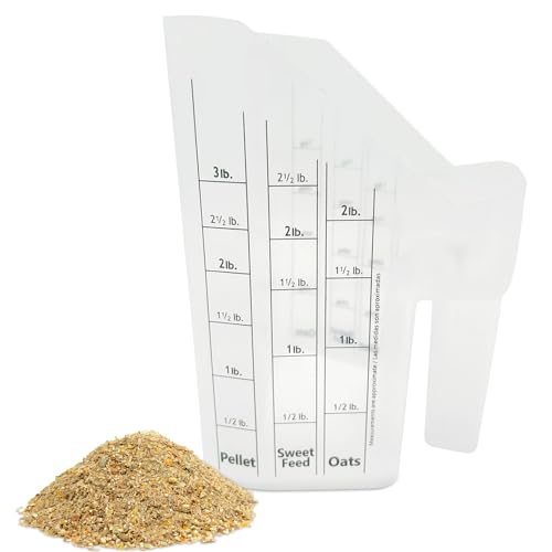 Tharos Distribution Clear Plastic Feed Scoop with Measurement Markings, Durable Sturdy Handle, Reusable Pellet Scoop for Horse Goat Sheep Cattle Stable Feeding, Large