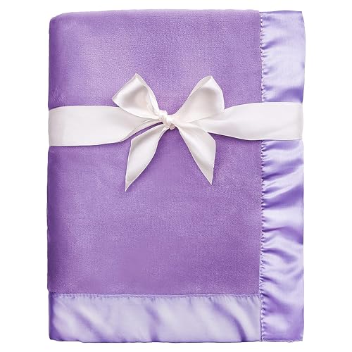 Image of Pro Goleem Fleece Baby Blanket with 2 Inch Satin Trim Soft Plush Blanket for Boys and Girls for Babies Purple 30''x40''