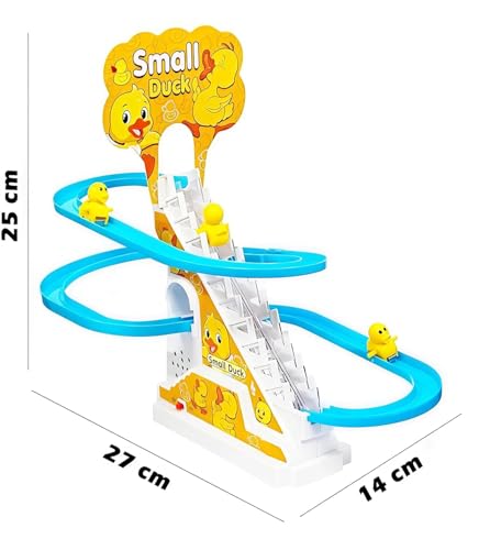 Image of Duck Track Toy Set with Climbing Stairs and Slide, Music and LED Lights, Blue and Yellow, for Kids Boys and Girls 3+ Years