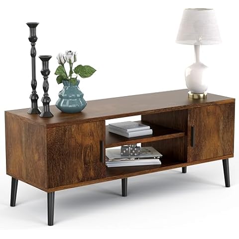 Lifetime Home Mid-Century Modern 45" TV Stand with 2 Side Doors Entertainment Center Console for Living Room Bedroom Office- Supports up to 55 Inch TV & 150 lbs Large Cabinet w/Shelves Cover