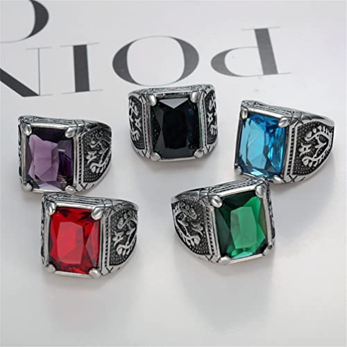 PMTIER Men's Classic Vintage Stainless Steel Carved Flower Pattern Cubic Zirconia Square Green Gemstone Ring Size 10 - Thumbnail 5