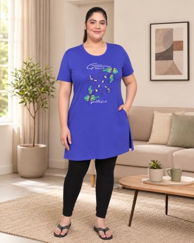 Image of In Love Women's Printed Cotton Plus Size Longline T-Shirt with Pockets | Cotton fabric - soft longline T-shirt with easy plus-size fit