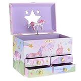 Jewelkeeper - Carillon portagioielli con Unicorno, arcobaleno e stelle glitterato da regalo: grande, con 4 cassetti estraibili - Melodia dell