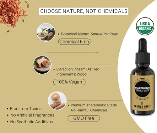 Image of Earth N Pure Sandalwood (Chandan Oil) Essential Oil for Skin- Natural and Therapeutic Grade 50 ml
