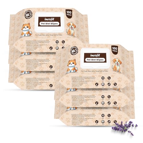 Image of Incofit Anti-Bacterial 600 Pulls Pet Wet Wipes for Dogs, Puppies, Cats, Rabbits & Small Pets | Powerful Odour, Vitamin E & Olive Oil | Anti-Itching | Cleansing, Deodorising & Grooming (Pack of 6)