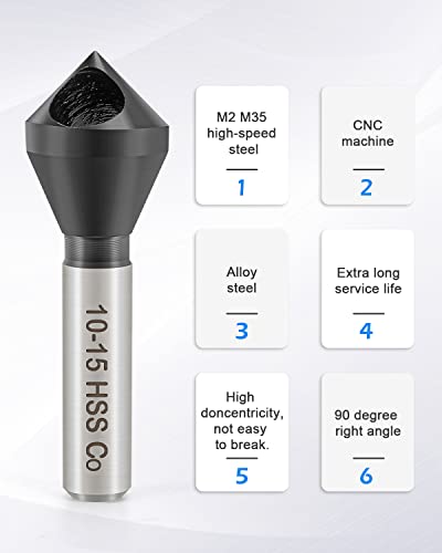 Countersink Drill Bit, Tialn Coatied Cobalt Steel Bit, 90 Degree Sharp Angle For 10-15 Mm Holes For Hard Metal Wood Plastic Glass (10-15Mm) #TOP3