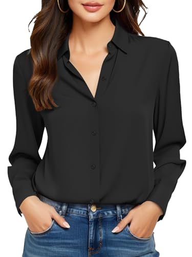 COUXILY Soft Non-Iron & Wrinkle-Free Womens Button Down Shirts with Mulberry Silk Long Sleeve Blouse Casual Work Tops