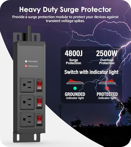 Image of CCCEI 3 Outlets Heavy Duty Surge Protector, 12 Gauge, Black, 15FT, 1