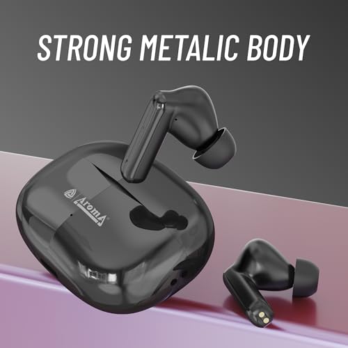 Image of AROMA TWS1 Pulse V5.4 True Wireless Earbuds, Shiny Black | Bluetooth Headphones, Up to 60H Playtime, ENC, Fast Charging, Heavy Bass