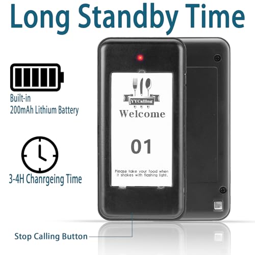 YYCALLING Restaurant Pager,Pagers for Restaurants 10 Guest Pagers,Buzzers Social Distancing, 98 Chanels with Vibration, Flashing and Buzzer for Food Truck, Restaurant, Food Court（Black） - Thumbnail 4